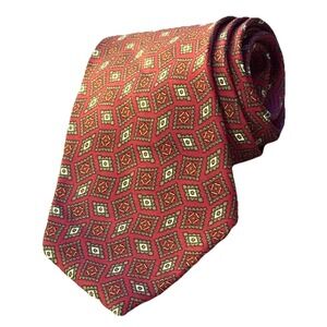 J.Crew Vintage 100% Silk Tie‎ Mens Red All Over Geometric Print Necktie USA